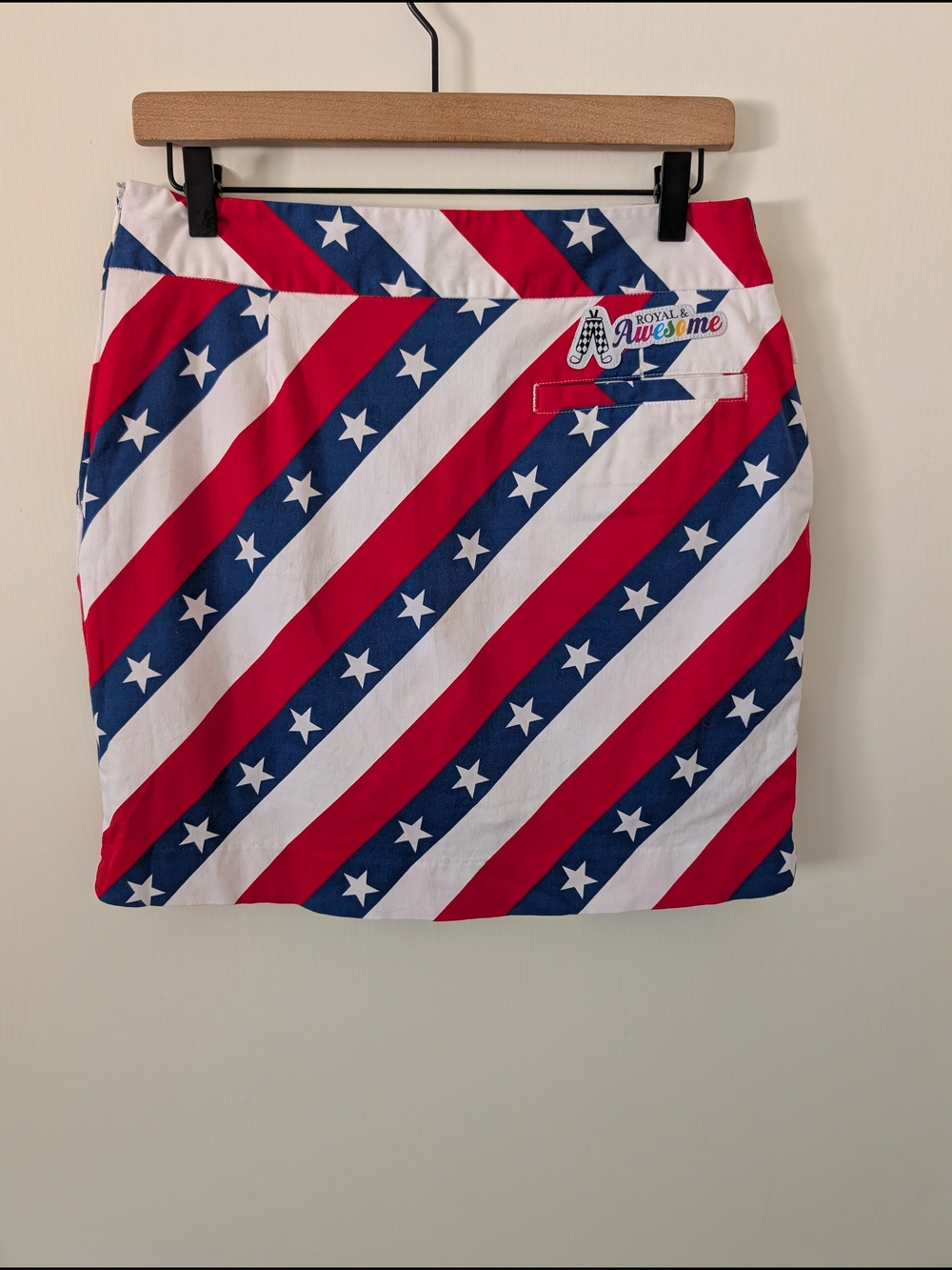 Royal & Awesome Womens 8 Patriotic Mini Golf Skirt Red White Blue Stars Stripes - Picture 4 of 6